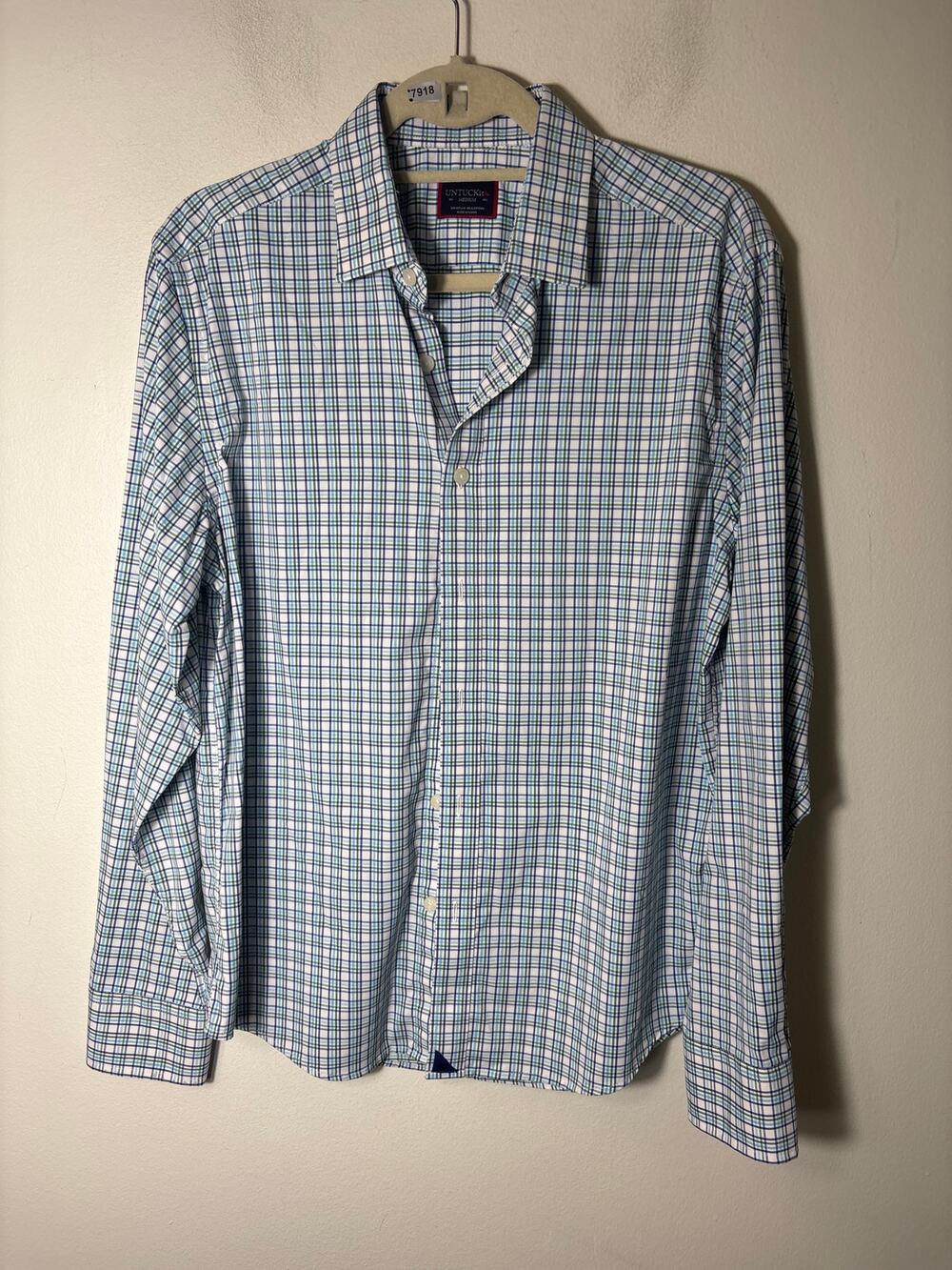 Men's Untuckit Green Purple Plaid Long Sleeve Button Down Shirt Sz M